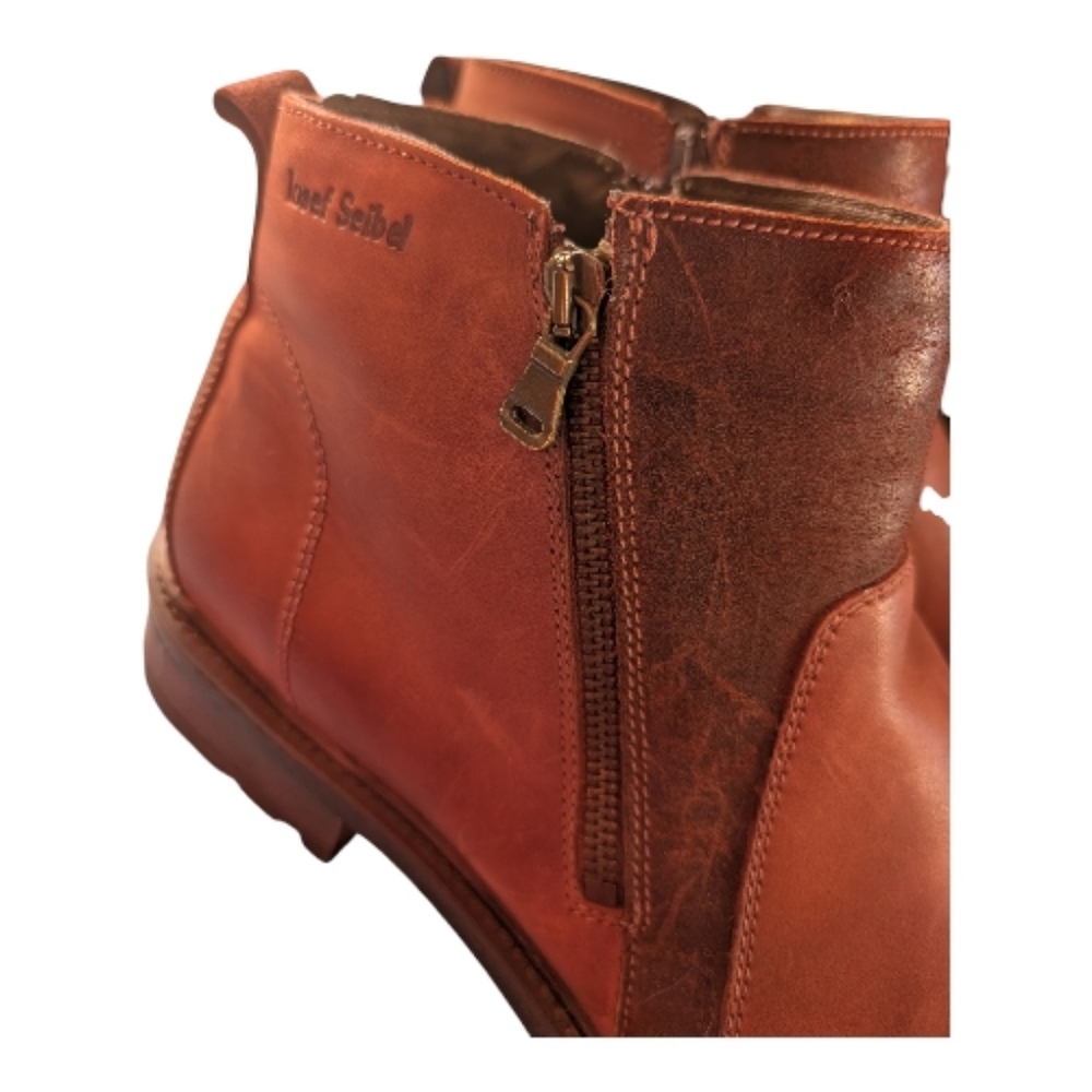 Luxurious Josef Seibel Leather Ankle Boots - Cognac Brown (Size 46/US 12) - Picture 3 of 8